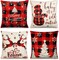 Farmhouse Christmas Pillow Covers Set of 4 – 18x18 Inch Red Buffalo Plaid Sofa Couch Holiday Cushion Covers with Snowman, Reindeer & Tree Design (Red)